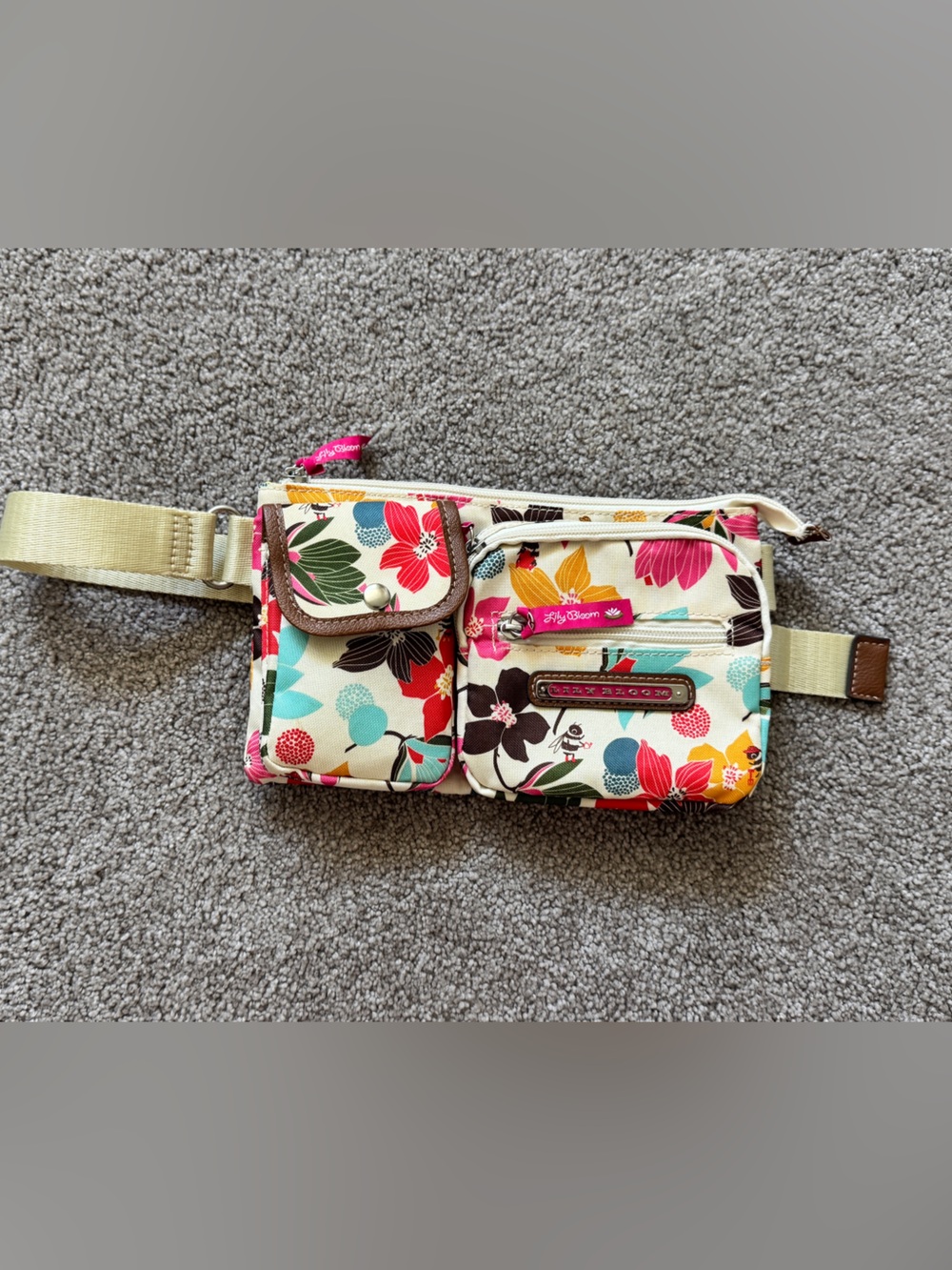 Lily Bloom Cream Floral Crossbody Organizer with Pink & Turquoise Accents